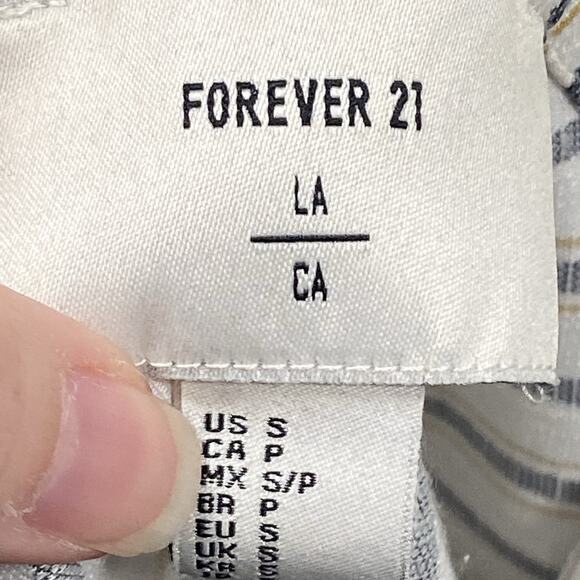 Forever 21 Blazer Women's Size Small Open Front Striped White Blue Gold Collared - Picture 5 of 6